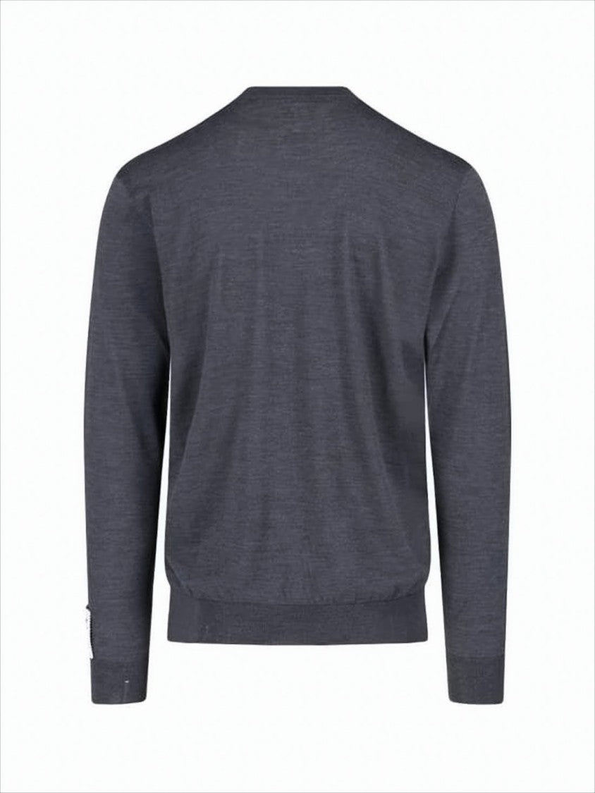 Golden Goose Subtle Grey Wool Sweater With Embroidered Patch And Star Accents
