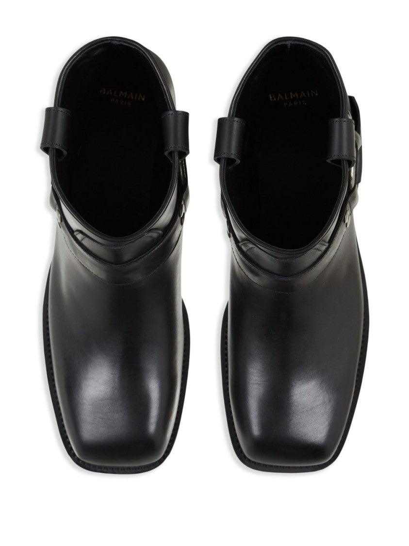Balmain Black Double Pull Tab Square Boots