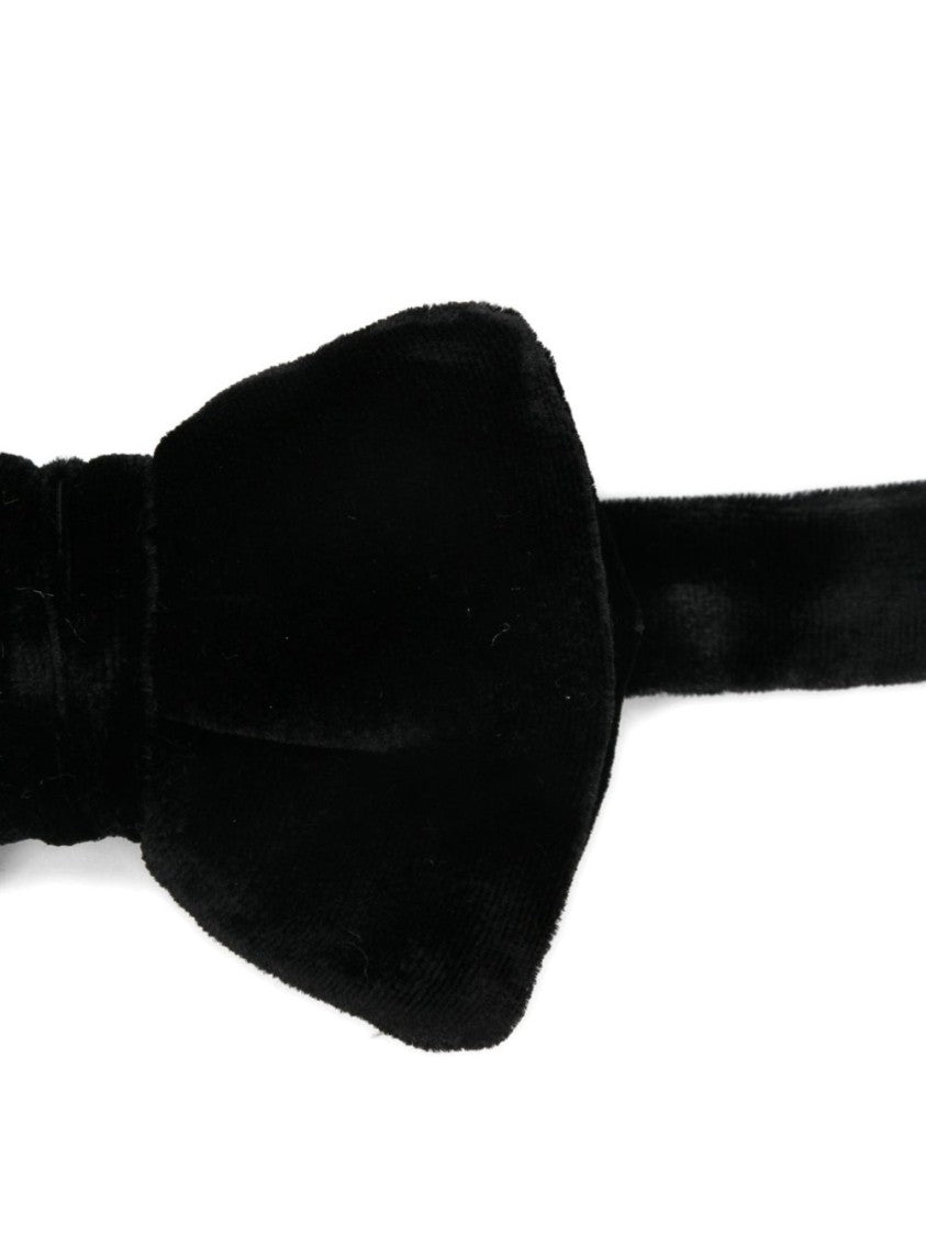Emporio Armani Black Bow Tie In Silk Blend Chenille