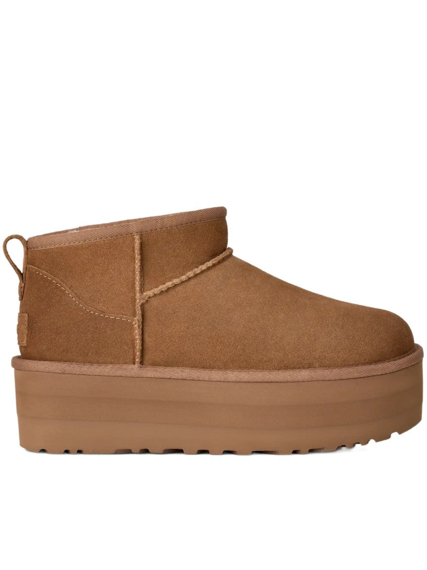 Ugg Brown Leather Ultra Mini Platform Ankle Boots