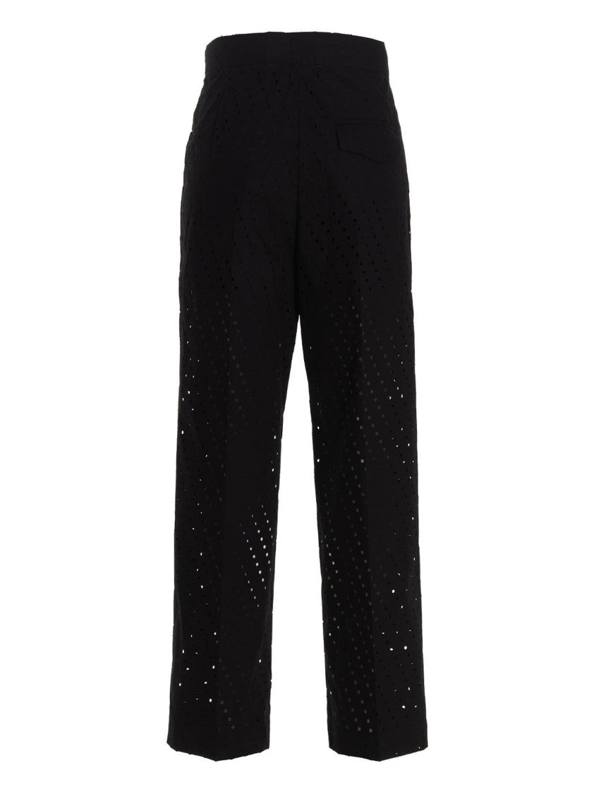 Nude Pleated Black Cotton Pants With Intricate Perforations