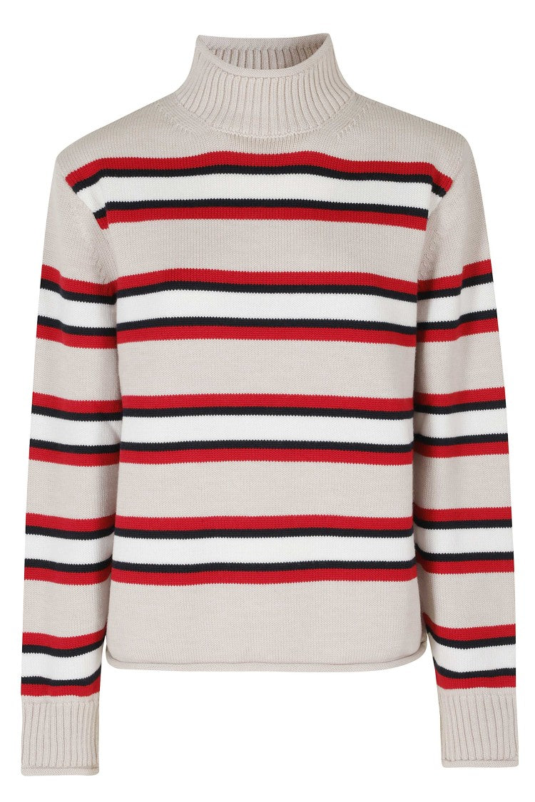 Semi Couture Abby High Neck Horizontal Striped Virgin Wool Sweater