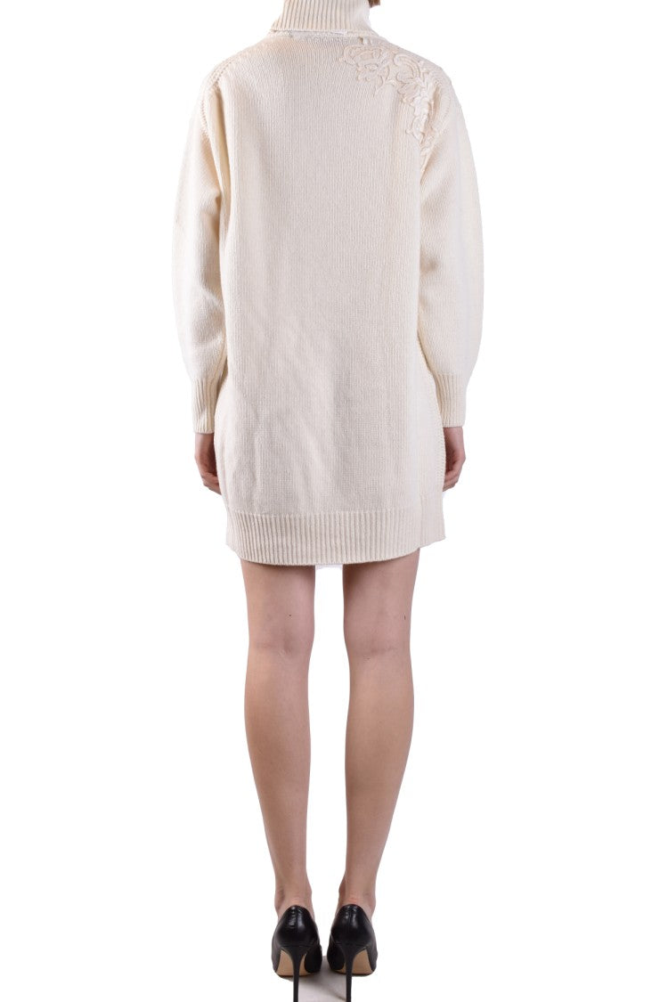 Ermanno Embroidered Turtleneck Wool Dress With Relaxed Fit And Detailing