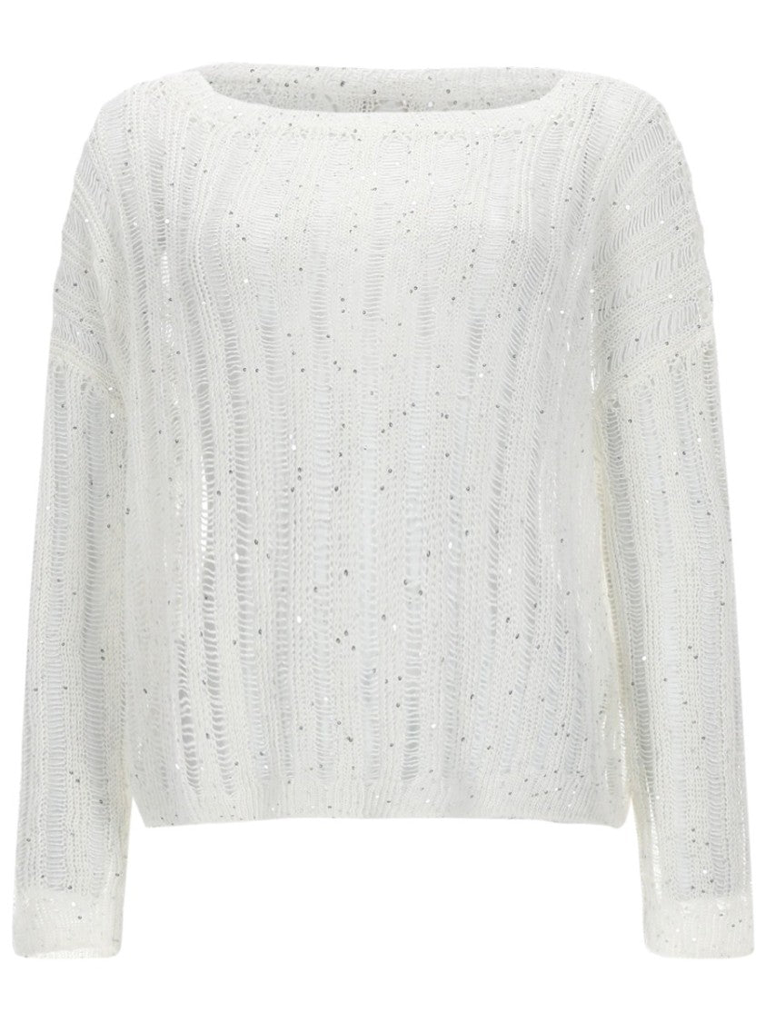 120% Lino Lightweight Open-Knit Top With Metallic Accents