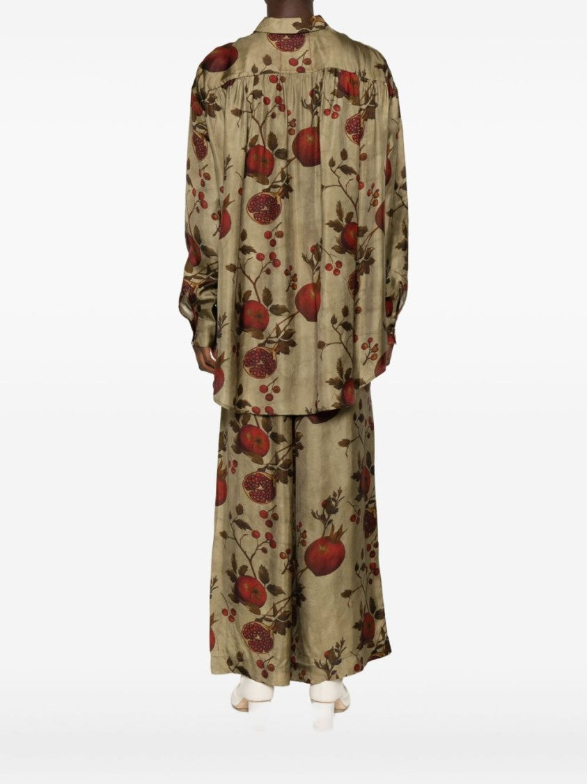 Uma Wang Botanical Print Shirt In Viscoe-Cupro Blend