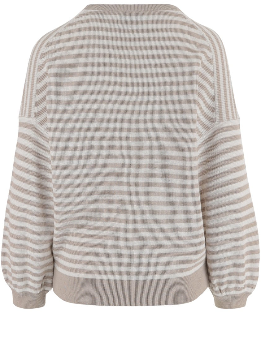Bruno Manetti Beige And White Striped Cotton Knit Sweater