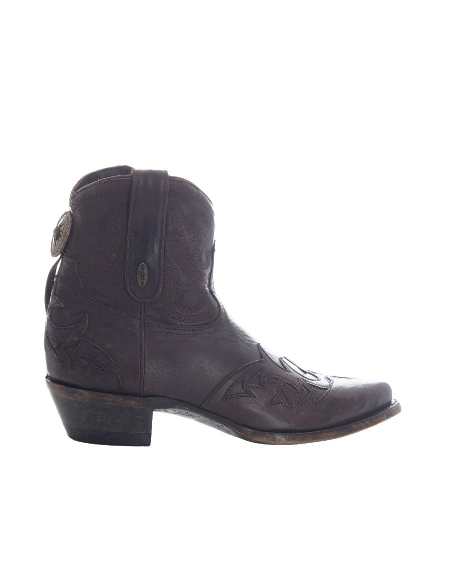 Mexicana Chocolate Stitched Leather Ankle Boots