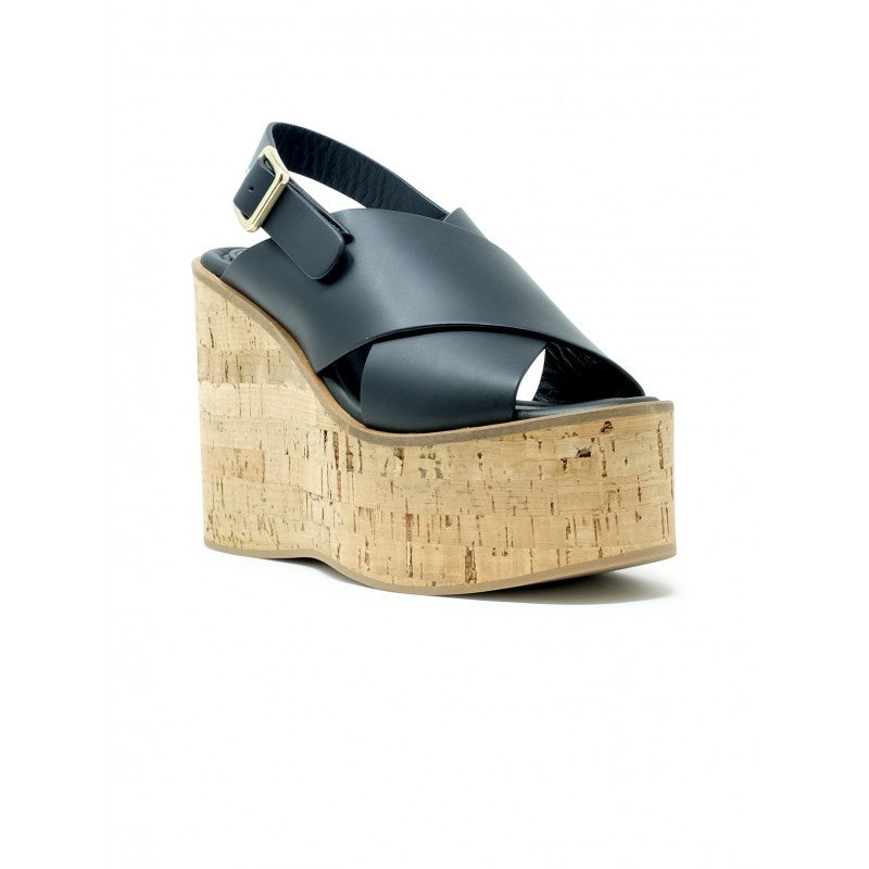 Paloma Barceló Black Leather Begonia Wedge Sandals