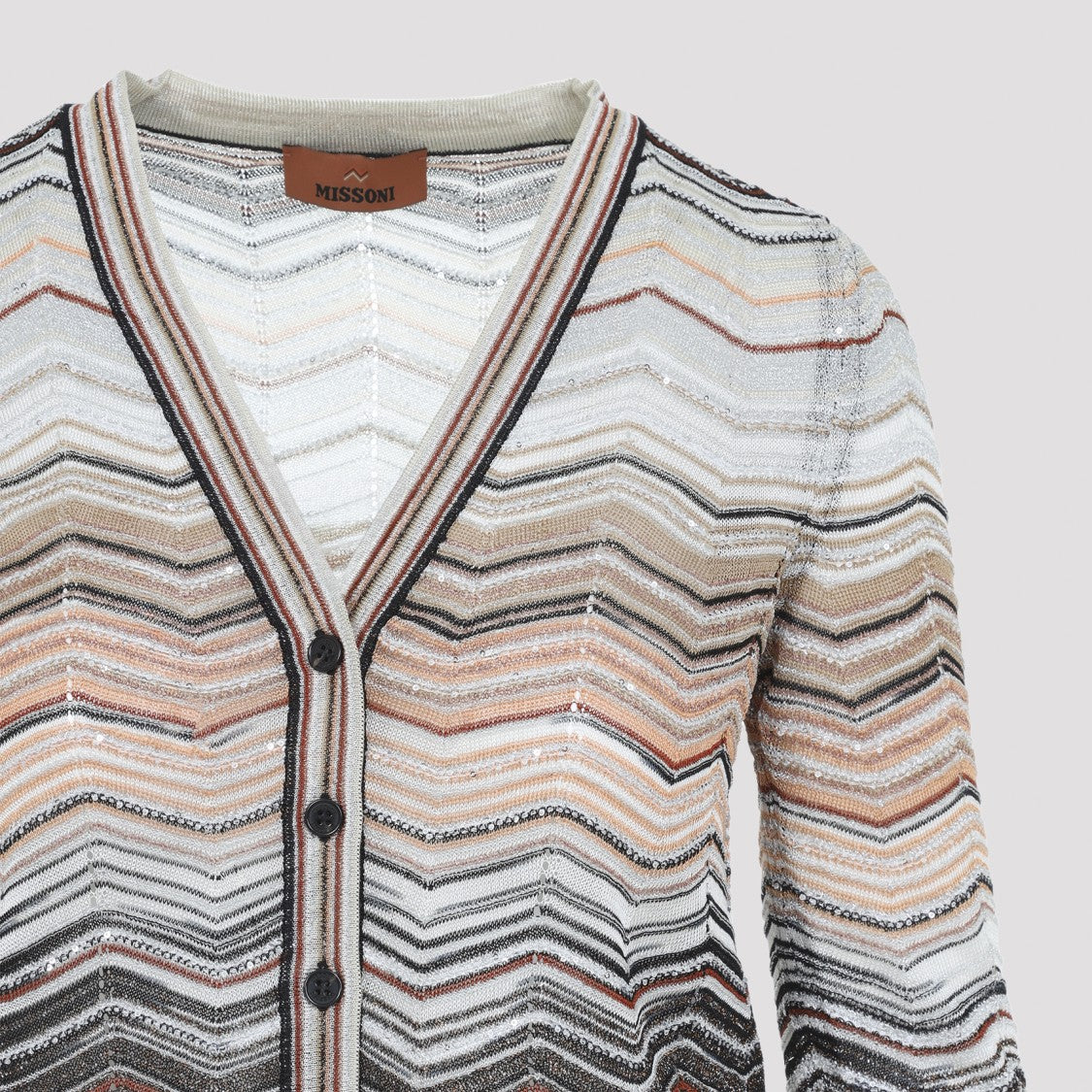 Missoni Buttoned Red And Beige Viscose Cardigan