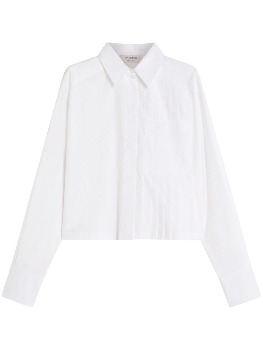 Max Mara Cropped White Shirt With Classic Collar And Pleated Shoulders