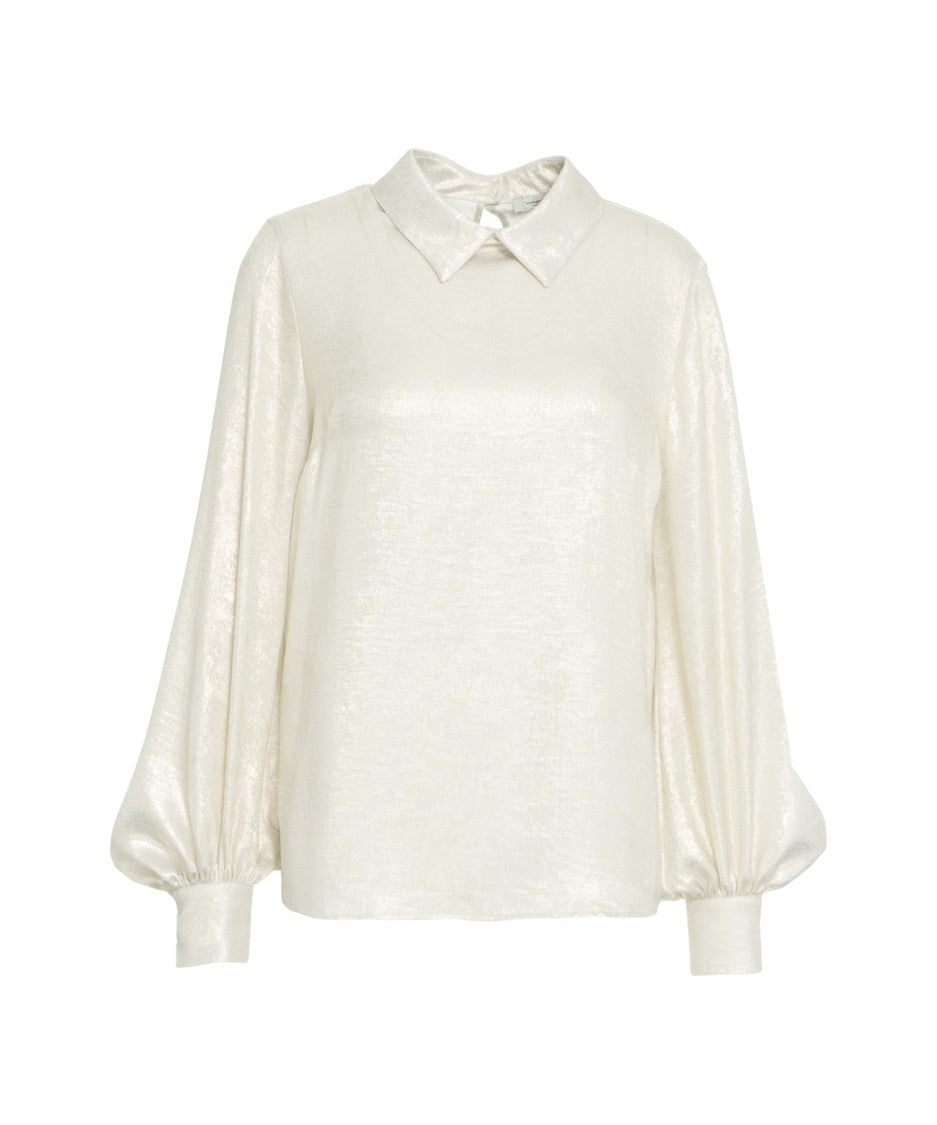 Himon's Gold Blouse With Glitter Finish And Puff Sleeves