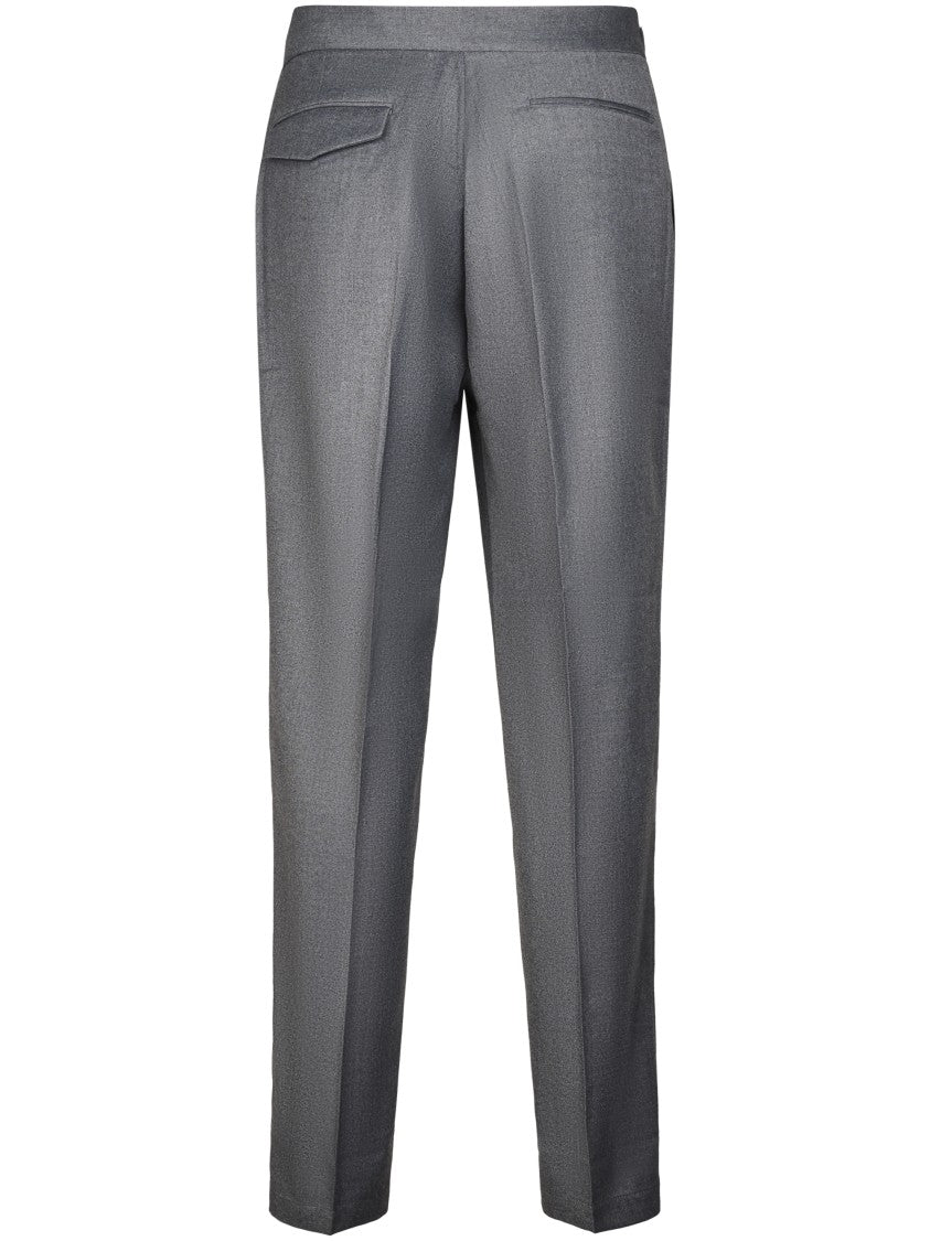 Cellar Door Tailored Grey Trousers With Front Pleat And Adjustable Waistband