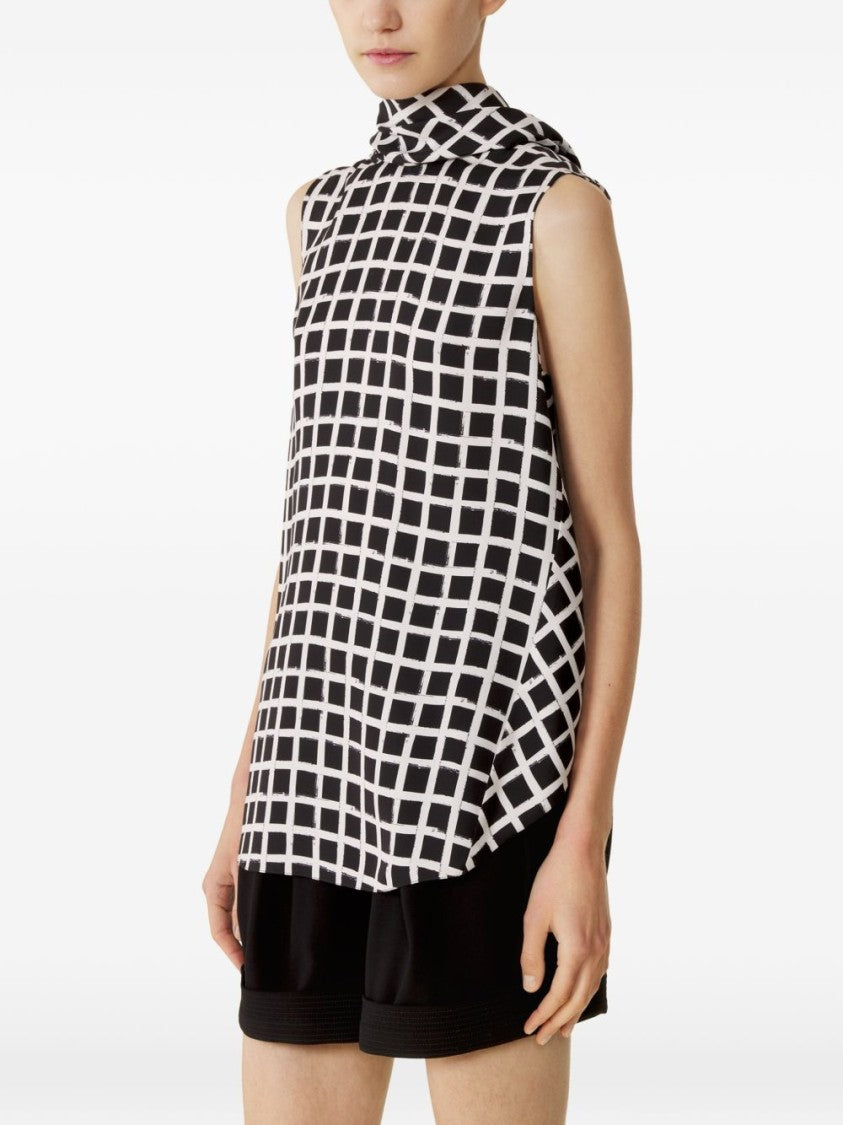 Lanvin Black White Check Knot Detail Top