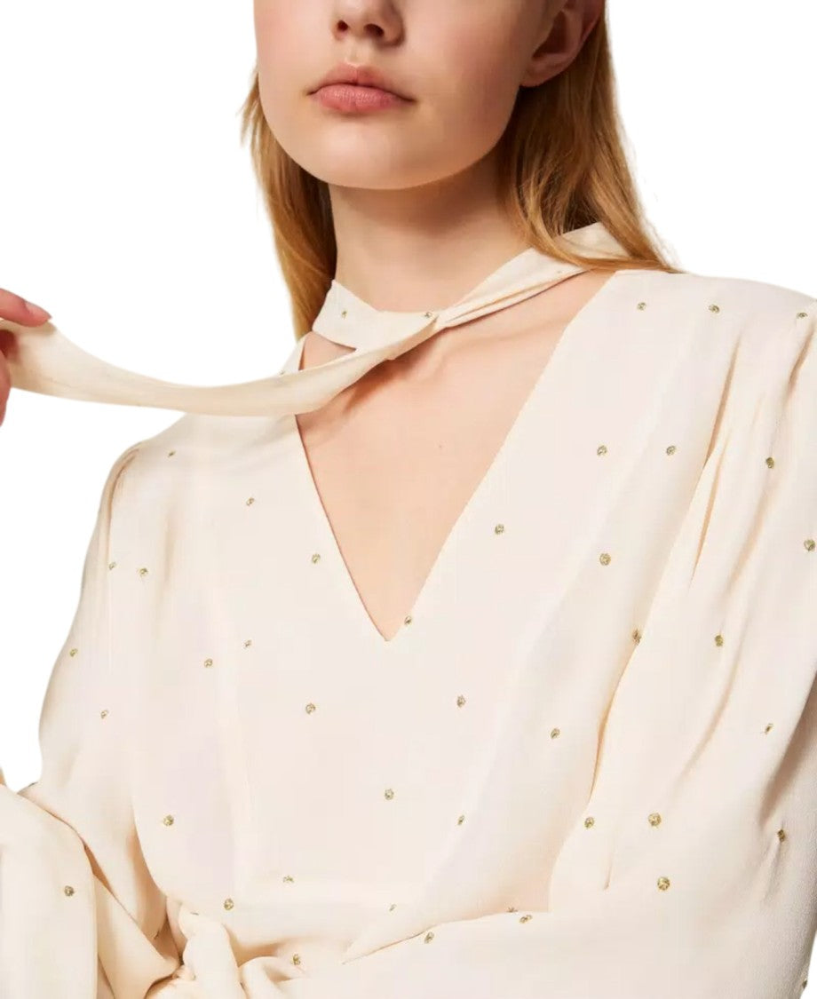 Twin-Set Lurex Polka Dot Embroidered Blouse