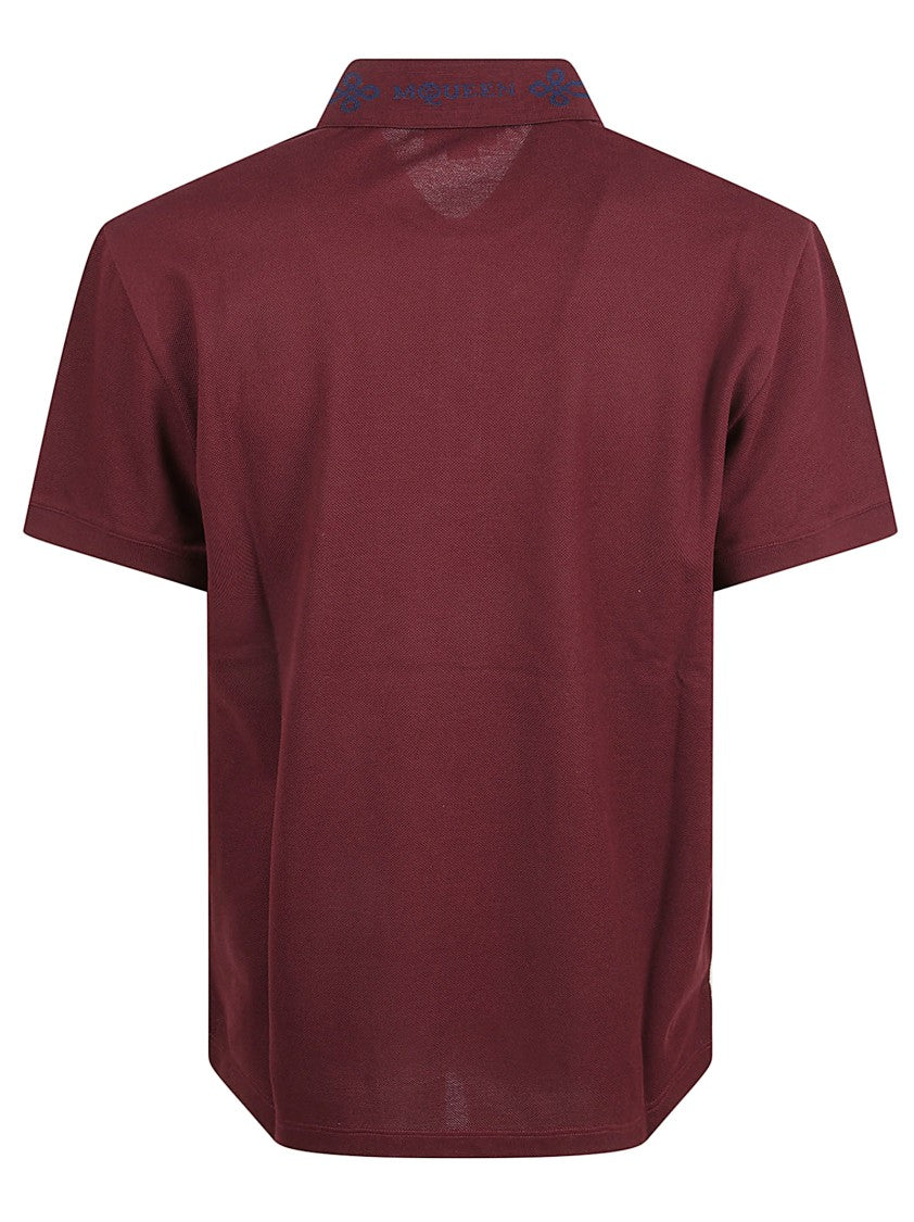 Alexander Mcqueen Burgundy Cotton Piqué Polo Shirt With Contrasting Logo
