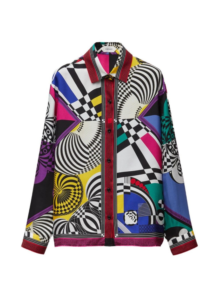 Versace Geometric Optical Illusion Silk Shirt
