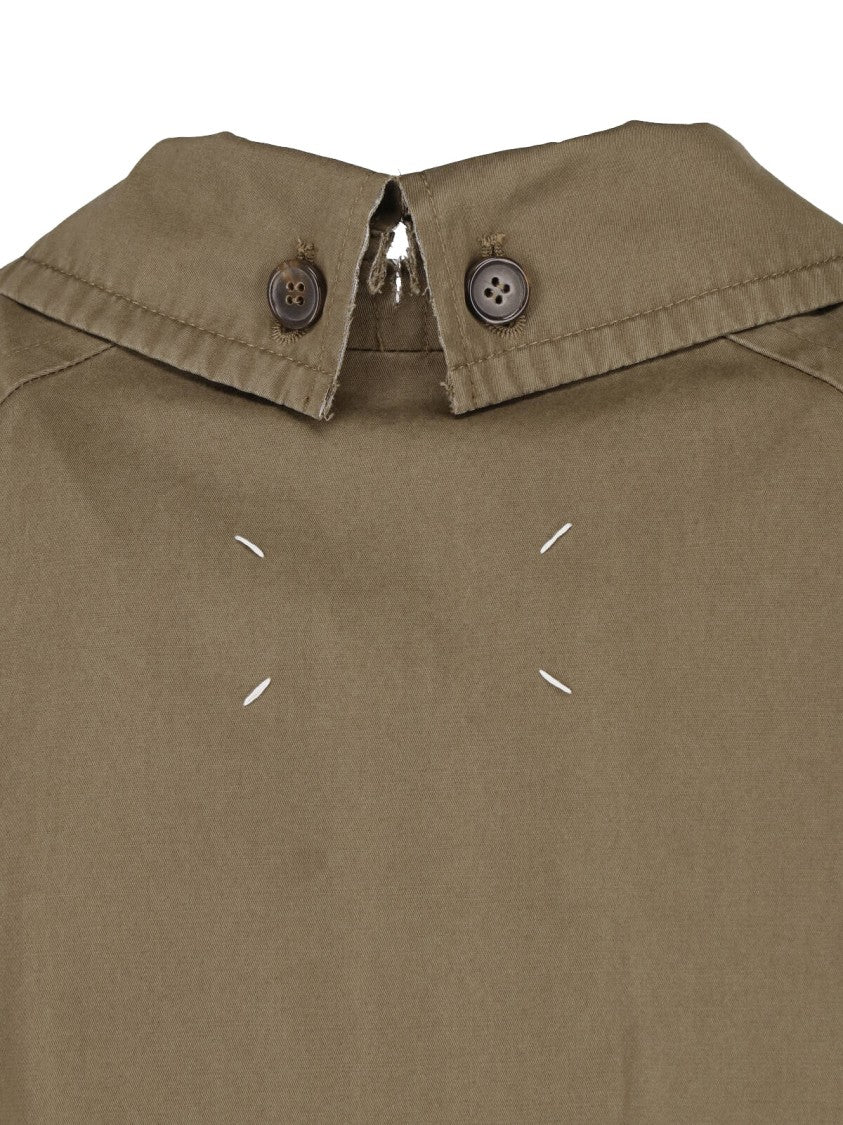 Maison Margiela Green Double-Breasted Folded Collar Cotton Trench Coat