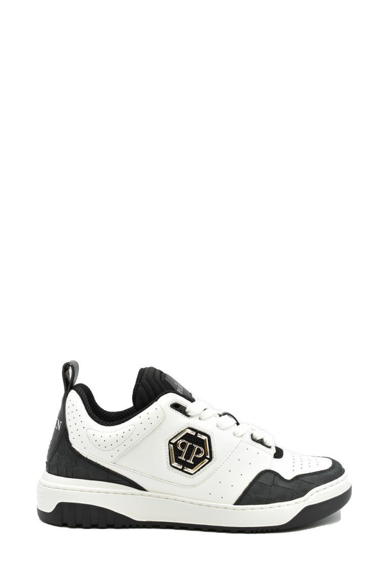 Philipp Plein White Croco-Print Leather-Blend Sneakers