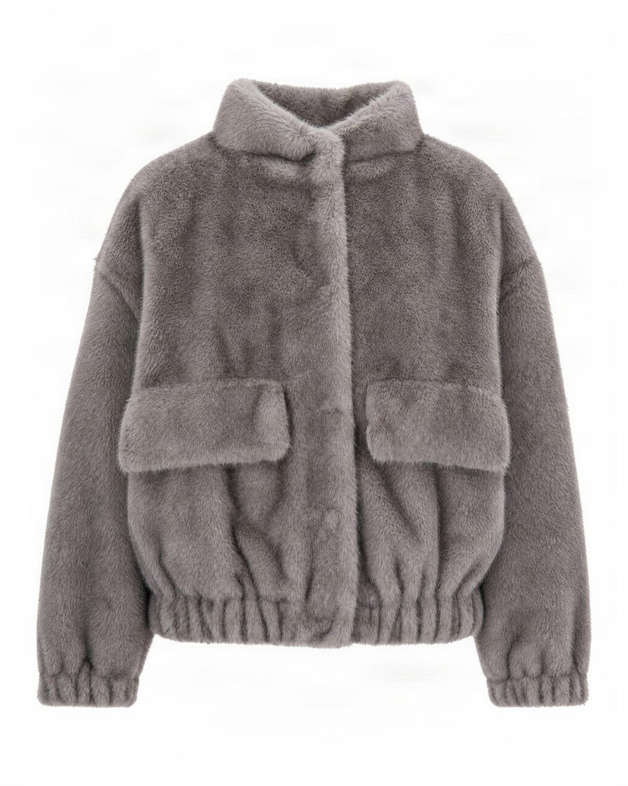Liu Jo Plush Faux Fur Snap-Button Jacket