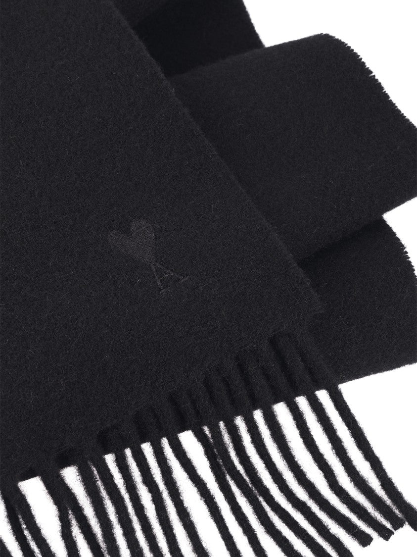 Ami Fringed Black Wool Scarf