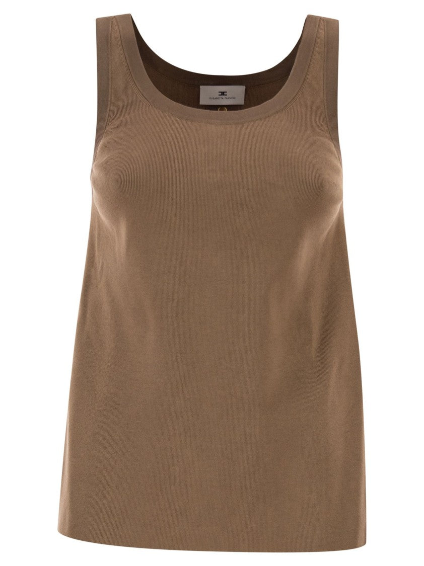 Elisabetta Franchi Sleeveless Knitted Top With Shiny Viscose Stripes