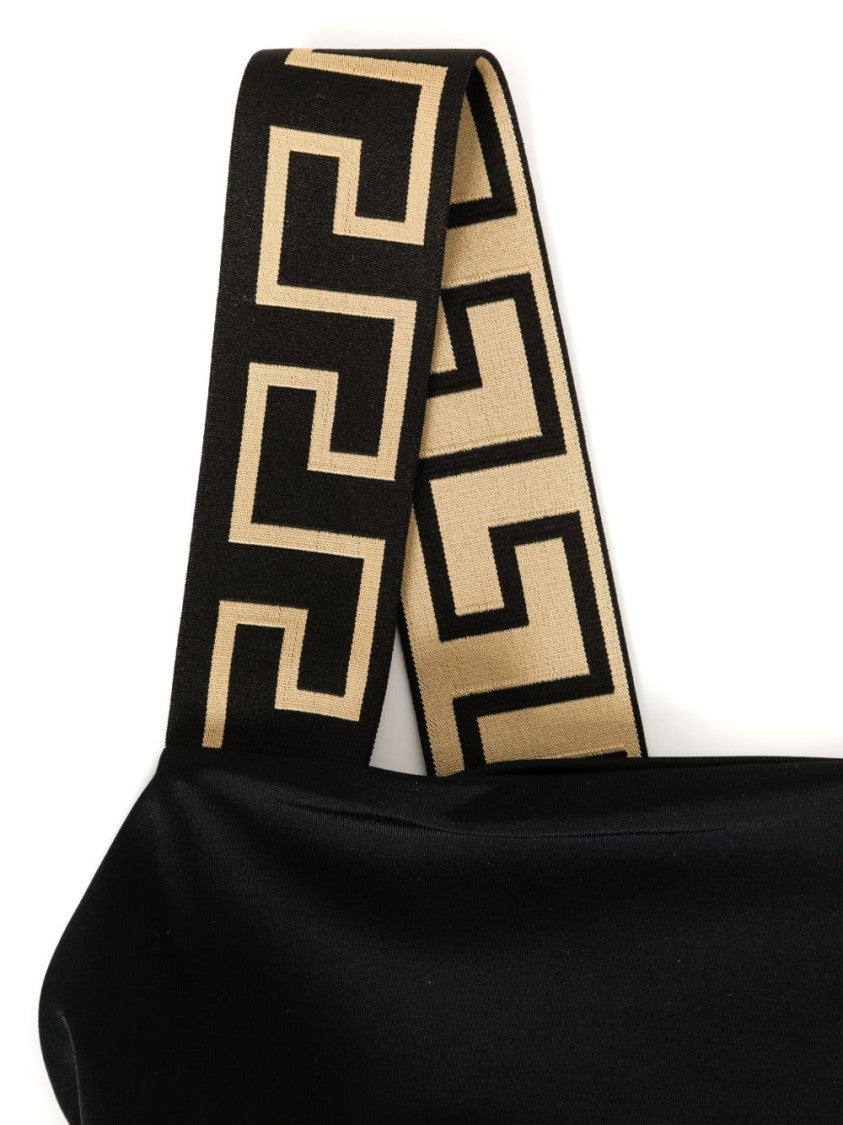 Versace Black Minimalist Floral Print One-Piece Swimsuit