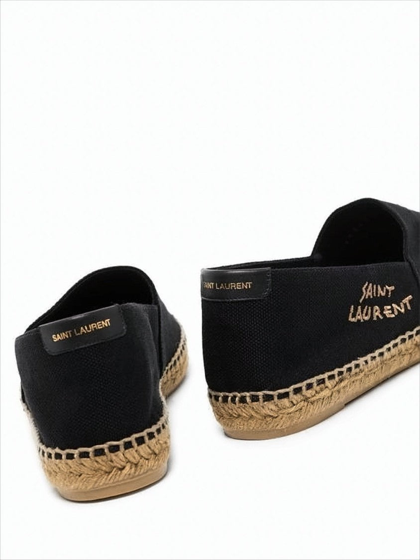 Saint Laurent Slip-On Black Canvas Espadrilles With Natural Jute Sole