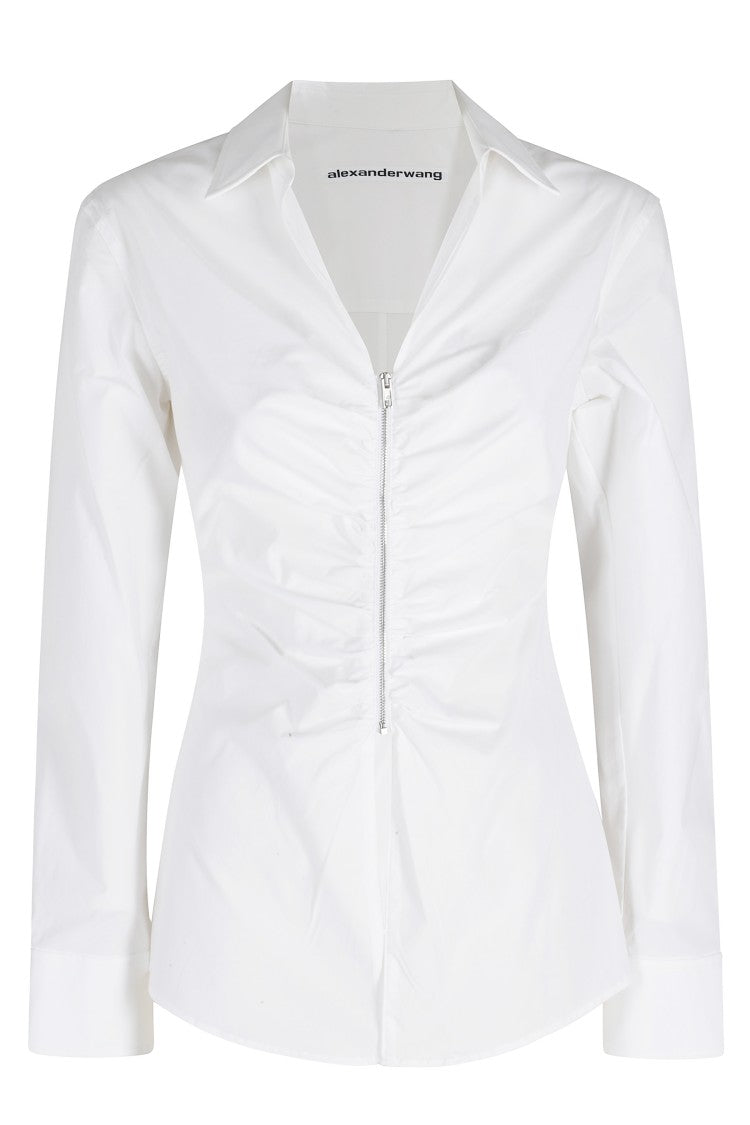 Alexander Wang White Curled Front-Zipper Cotton-Blend Shirt