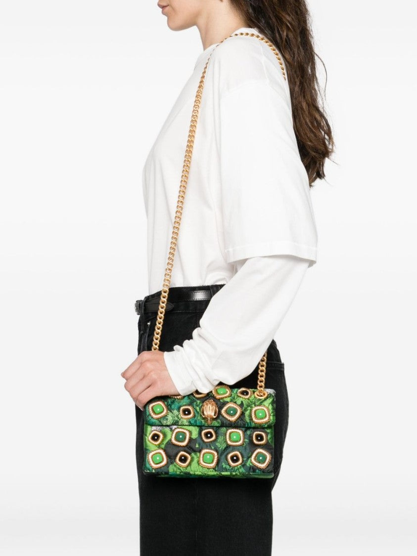 Kurt Geiger Ornate Green Floral Jacquard Shoulder Bag With Gold Accents