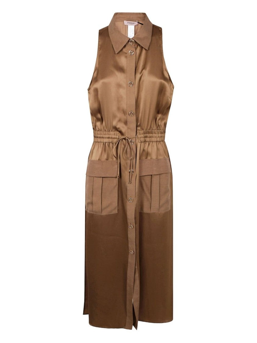 Twin-Set Gold-Tone Olive Green Sleeveless Dress