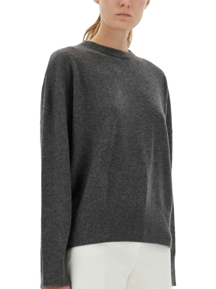 Loulou De Saison Charcoal Grey Cashmere Sweater With Relaxed Fit And Ribbed Details