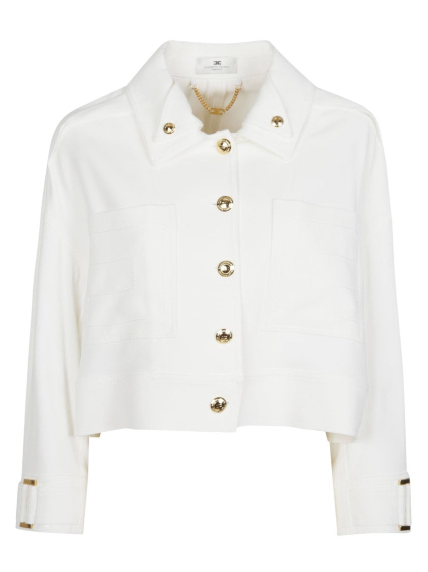 Elisabetta Franchi Viscose-Blend Three-Quarter Sleeve Cropped Caban