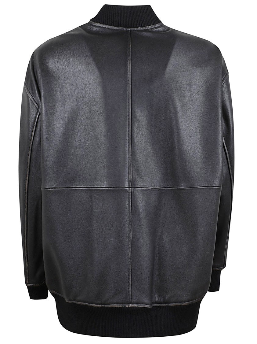 Max Mara Relaxed Fit Leather Jacket With Zip Closure