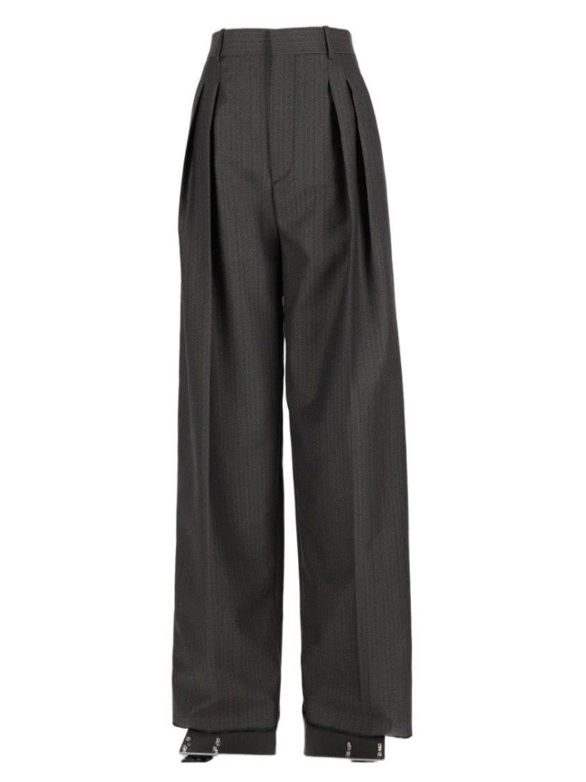 Bottega Veneta Multicolor Pinstriped Tailored Wool Wide-Leg Pants
