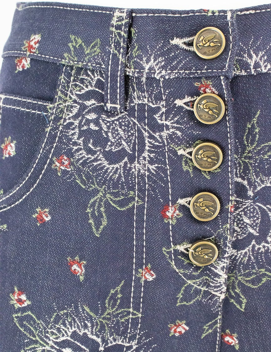 Etro Denim Jeans With Floral Design
