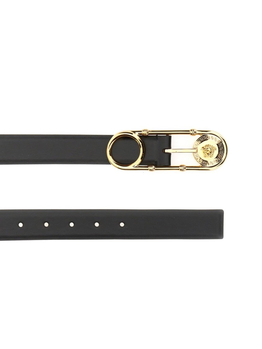 Versace Versace Safety Pin Gold Buckle Leather Belt