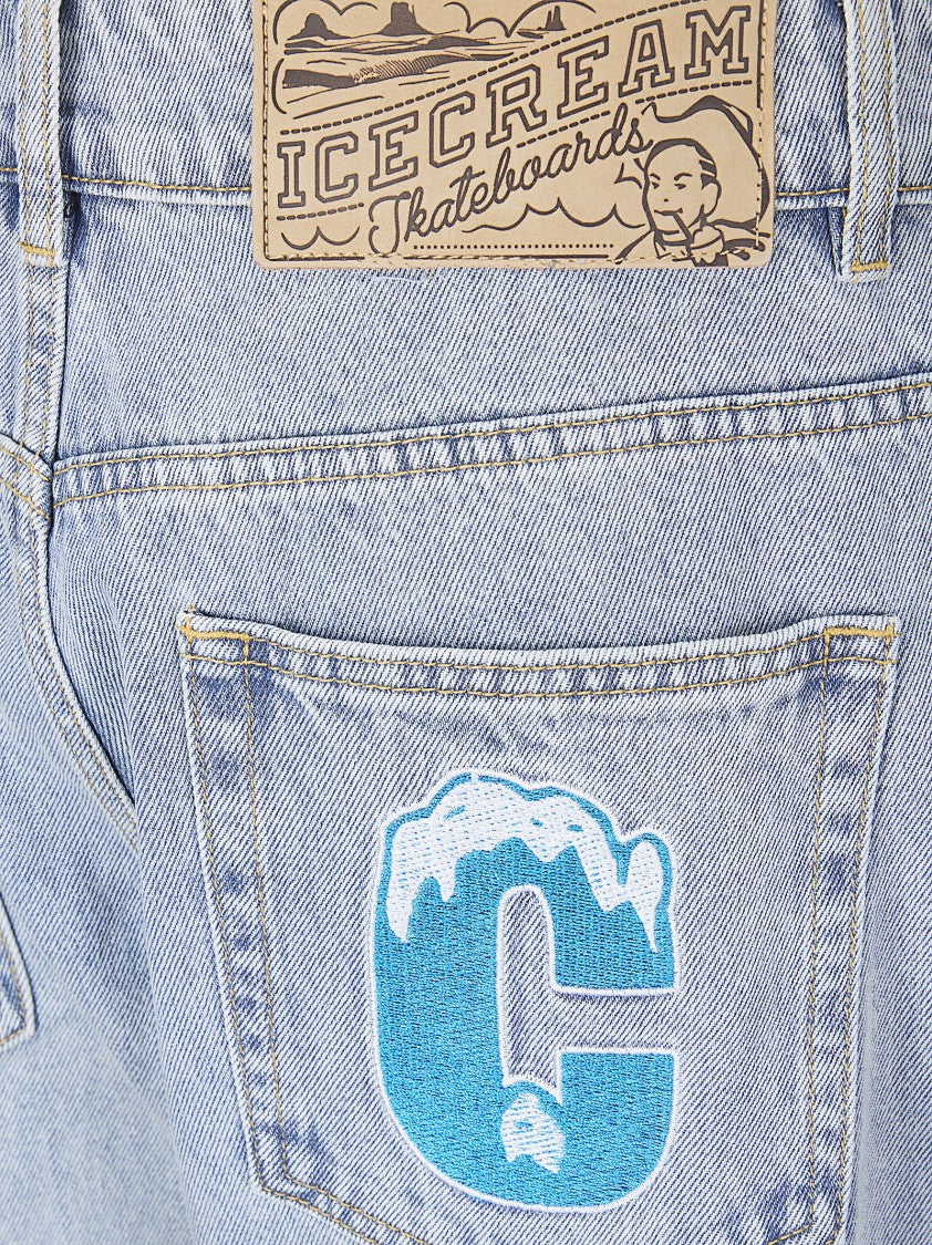 Icecream Blue Crystal Running Dog Denim Pants