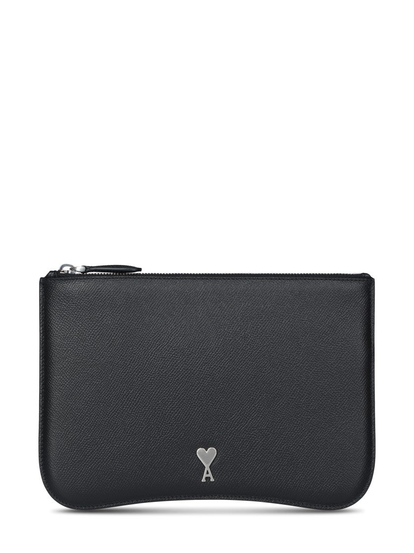 Ami Textured Leather Pouch With Rounded Base