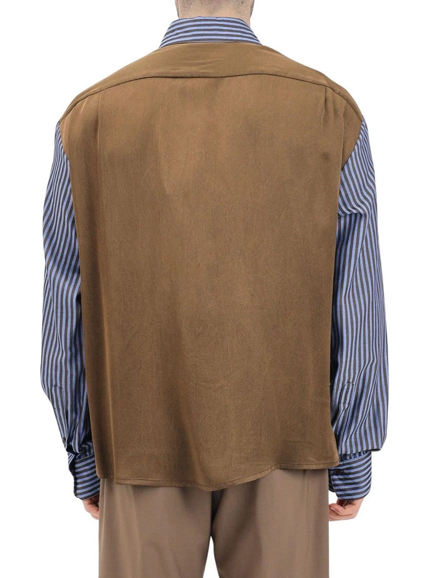 Yes London Brown Light Blue Viscose Polyamide Shirt