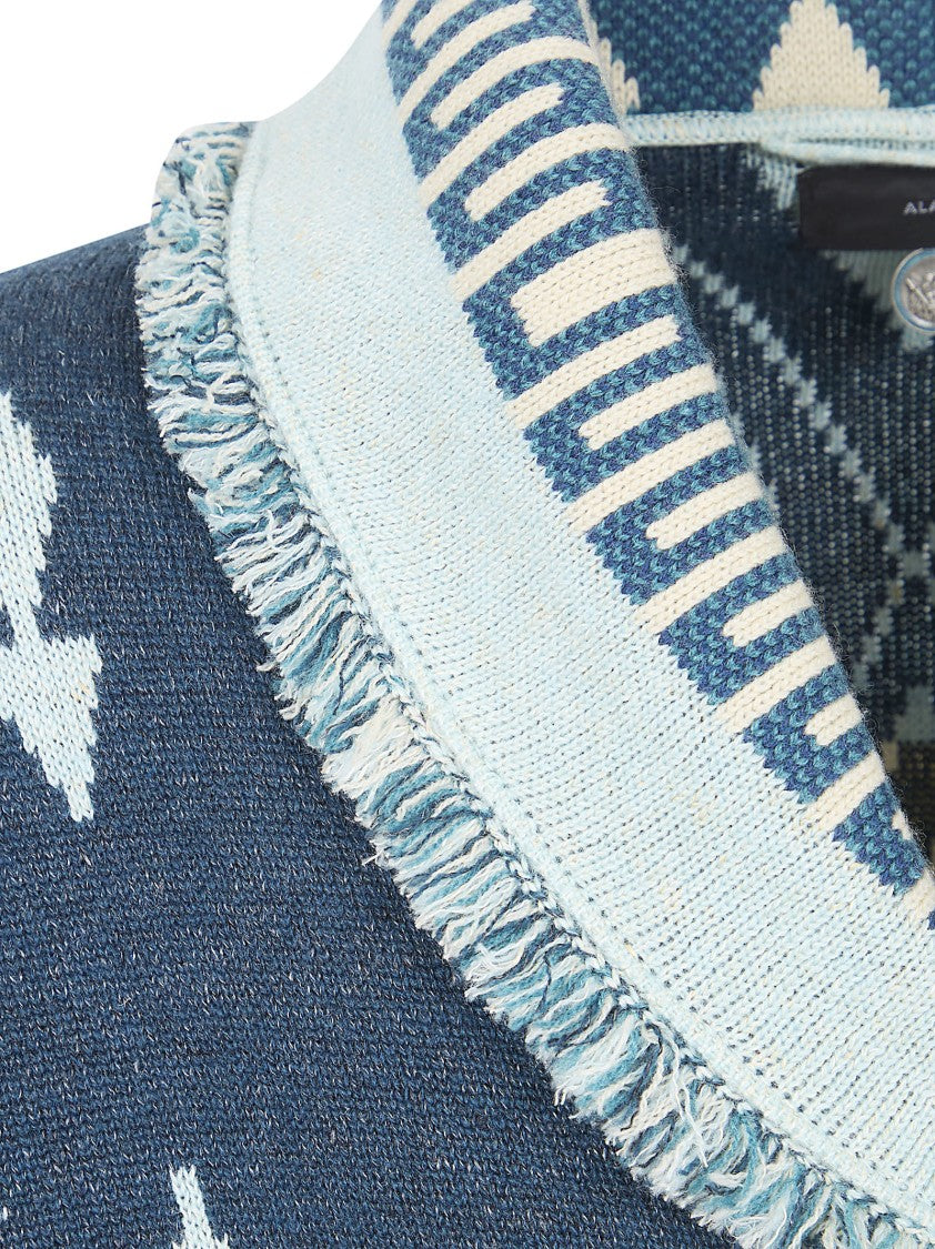 Alanui Geometric Patterned Navy Blue Cardigan