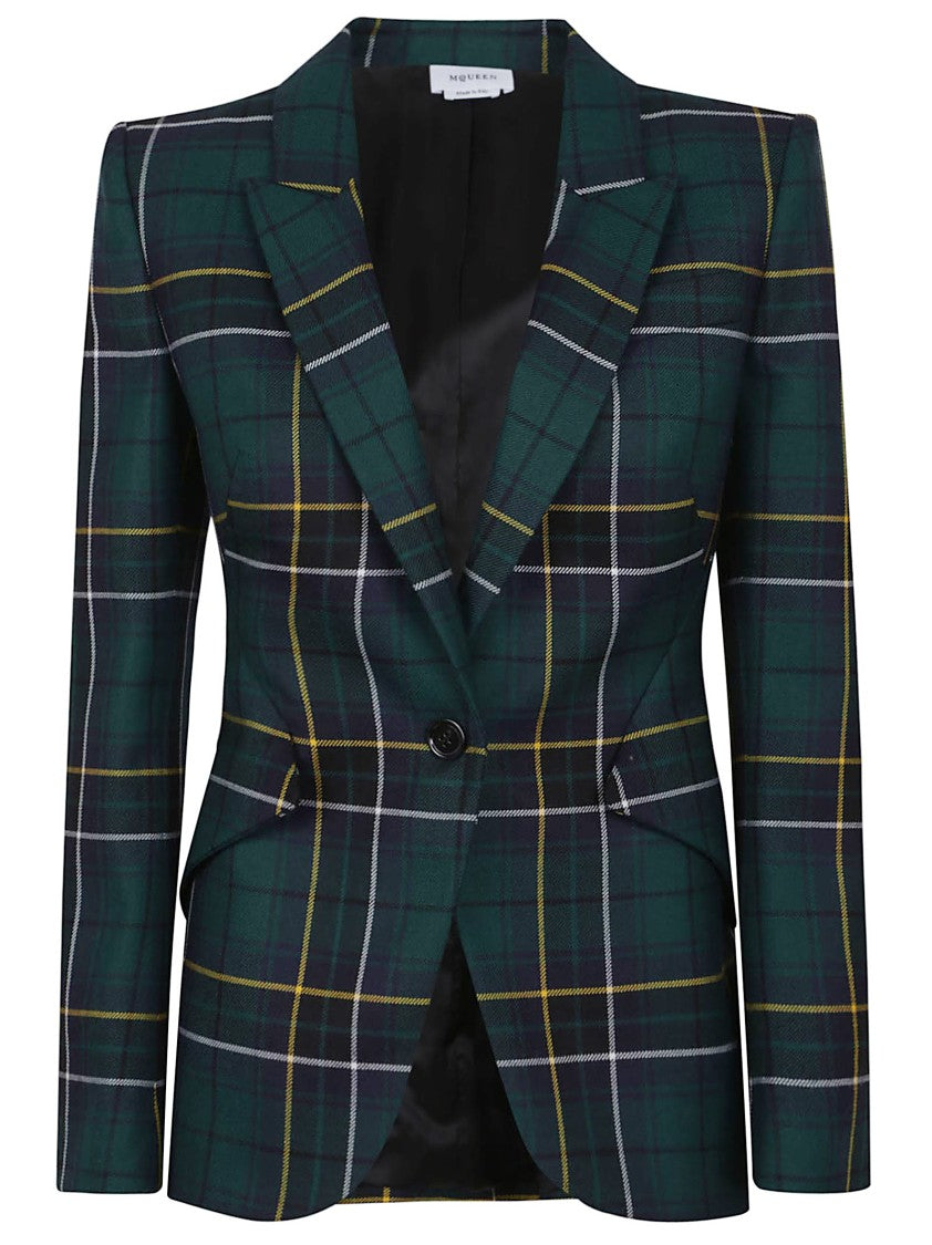Alexander Mcqueen Single-Breasted Wool Tartan Jacket With Peak Lapels