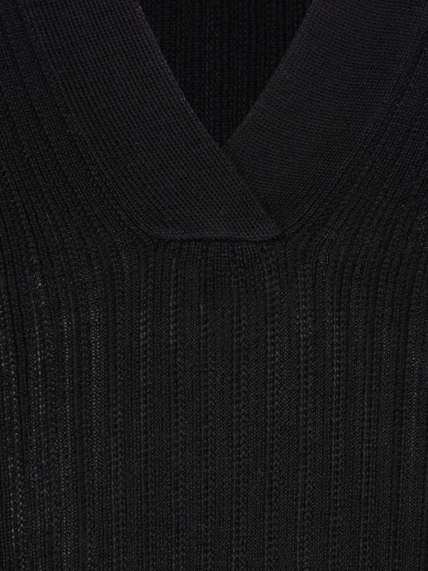 Max Mara Mxmgergo V-Neck Ribbed Long-Sleeved Top
