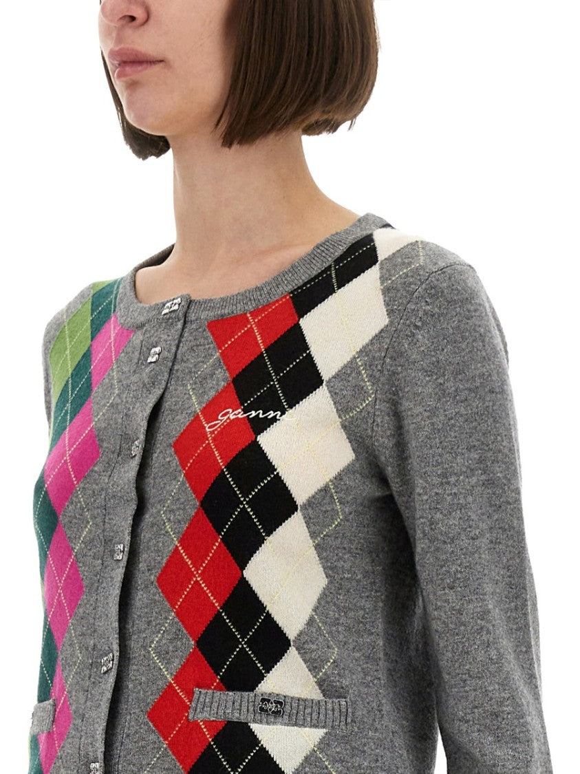 Ganni Classic Argyle Knit Cardigan