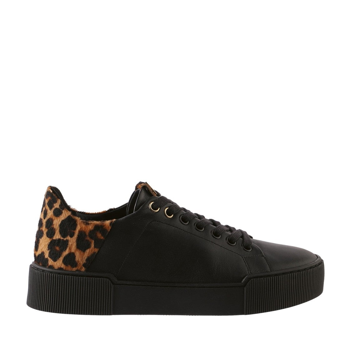 Högl Black Blade Leopard Print Accent Leather Wedge Sneakers