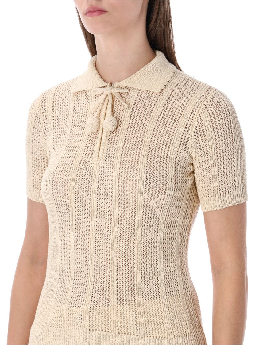 Valentino Garavani Open-Knit Polo Shirt With Zip Closure And Decorative Cherry Details