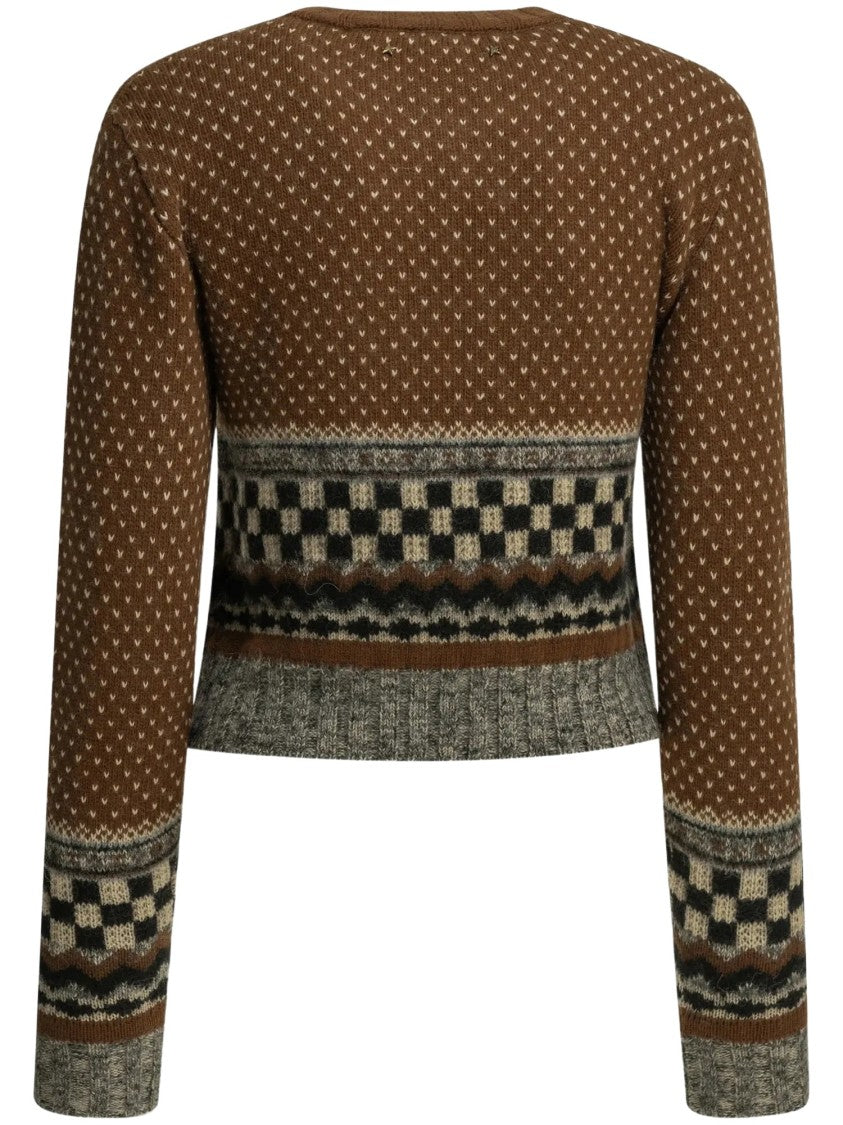 Golden Goose Geometric Jacquard Knit Cropped Crewneck Sweater