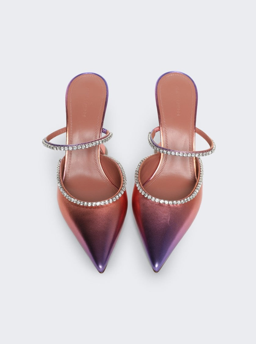Amina Muaddi Gilda Metallic Leather Mules Sunset Ombre
