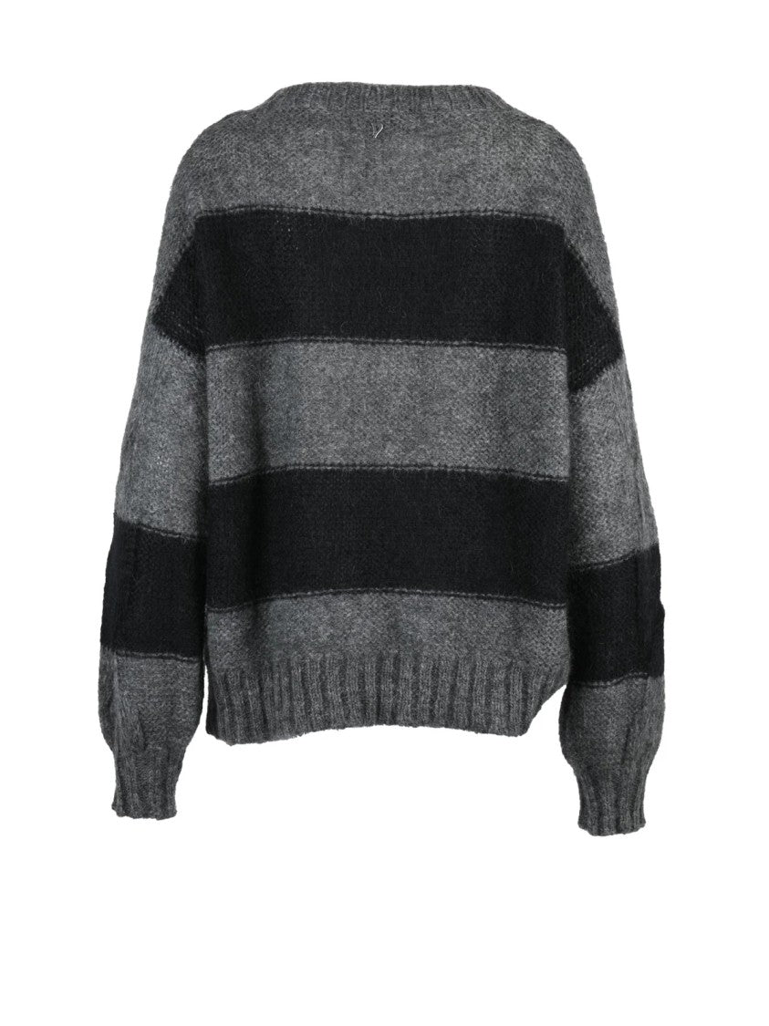 Dondup Grey Relaxed Fit Striped Mohair-Blend Crewneck Sweater