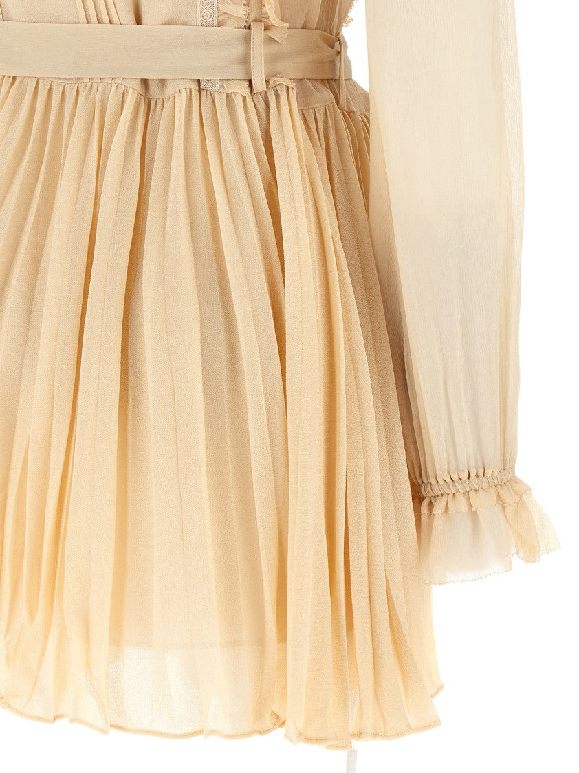 Self-Portrait 'Tan Pleated Georgette Mini' Dress