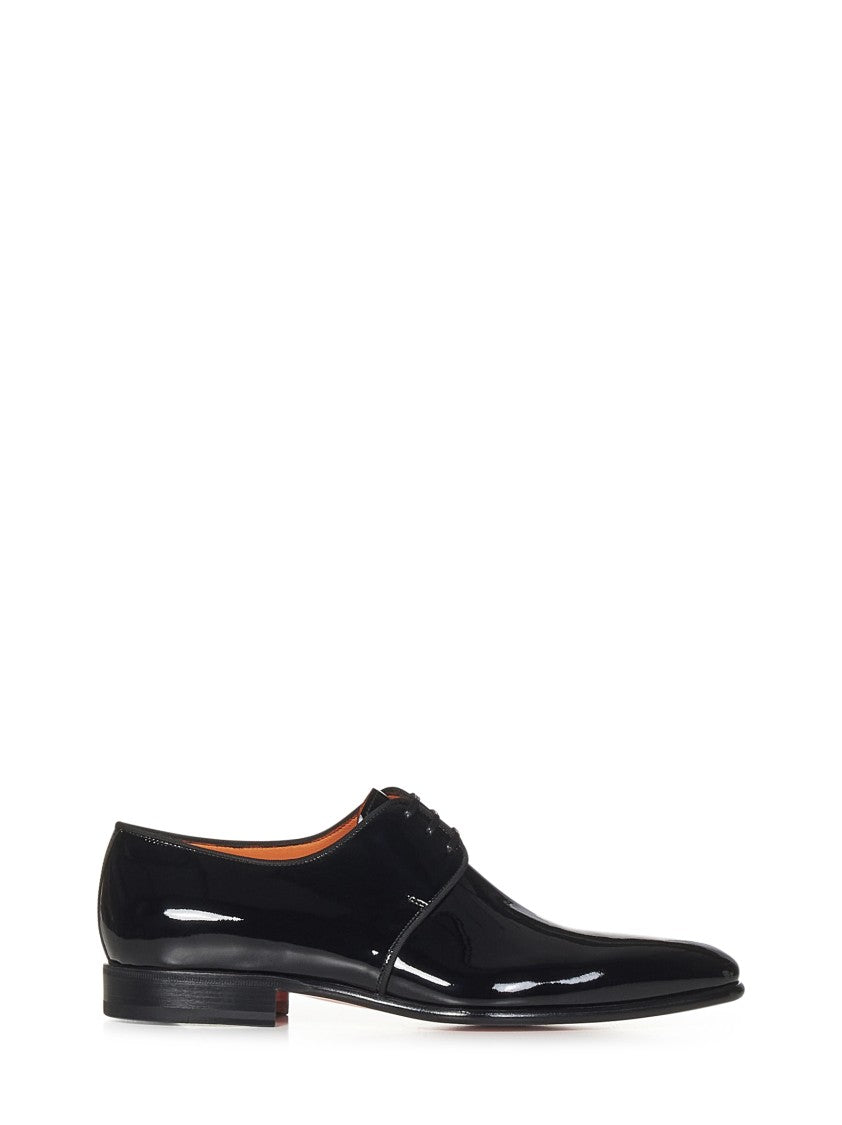 Santoni Black Patent Leather Derby Shoes